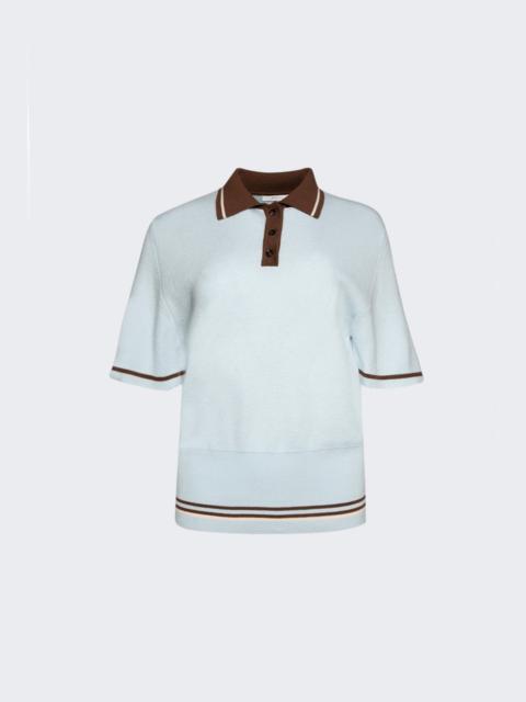 AMIYA Ivy Wool Polo Top Sky Blue And Brown