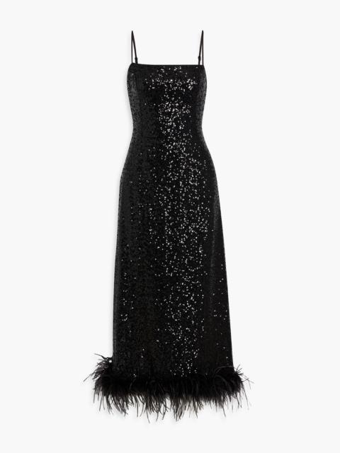 Other Designers Cora feather-trimmed sequined tulle maxi dress