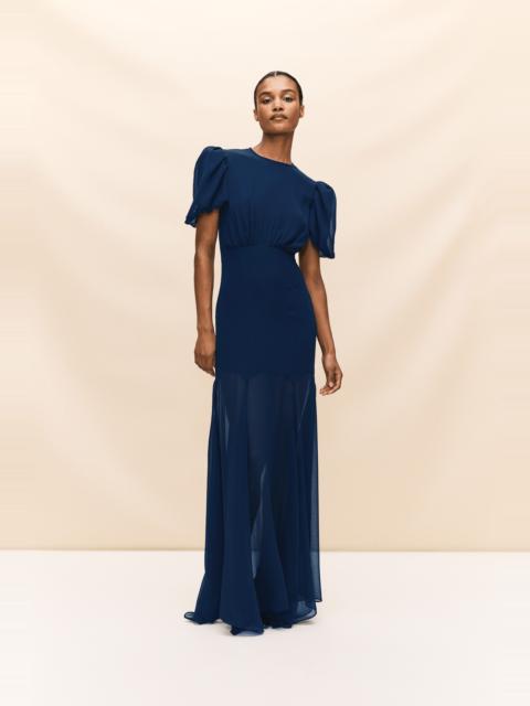 De La Vali AGUA MAXI DRESS IN MIDNIGHT BLUE CRINKLE CHIFFON