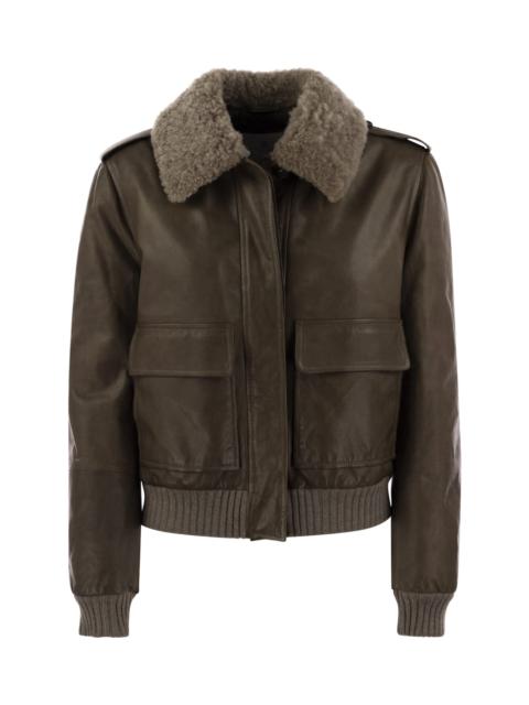 Leather Bomber Jacket And Shearling Collar