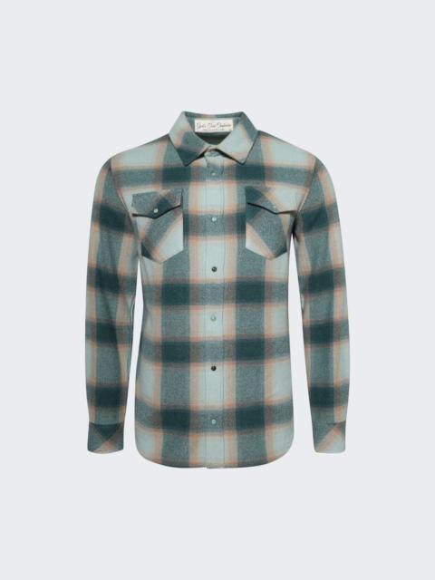 God’s True Cashmere Avocado Shadow Plaid Cashmere Shirt Emerald