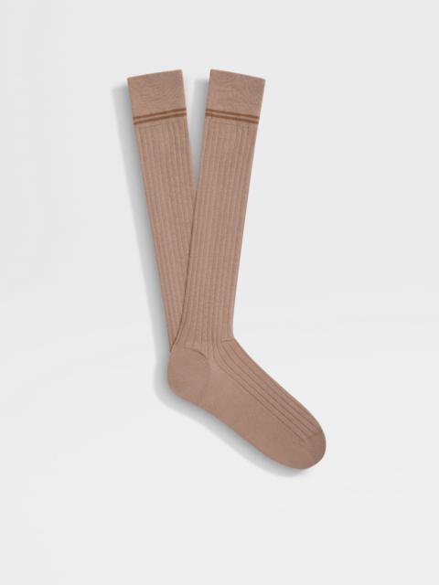 ZEGNA BEIGE COTTON CASHMERE AND SILK SOCKS