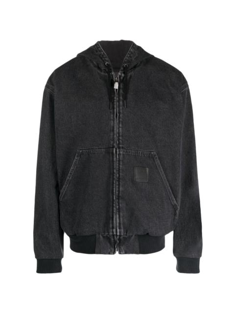 distressed-effect cotton hooded jacket