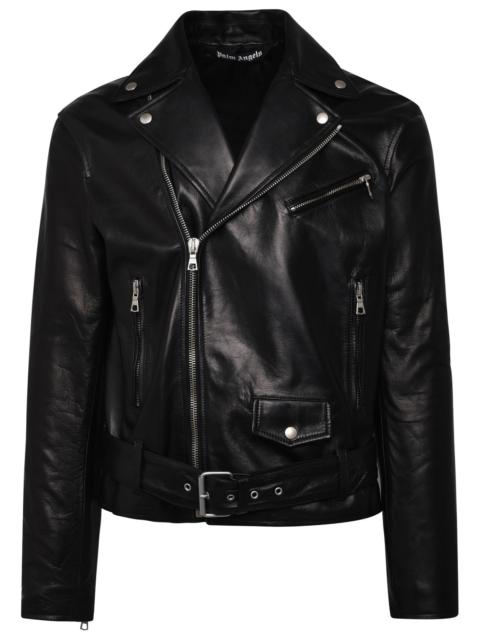 Palm Angels Man Black Leather Jacket