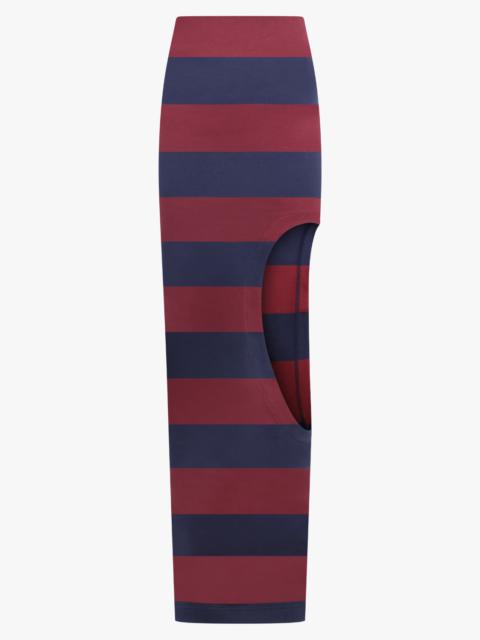 A.W.A.K.E. MODE CUT OUT STRIPE PENCIL MAXI SKIRT | BURGUNDY/NAVY