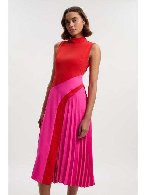 KAREN MILLEN Soft Tailored Colour Block High Neck Pleated Midi Dress