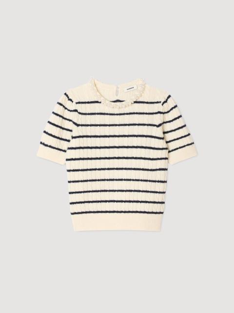Sandro STRIPED SWEATER WITH PEARL COLLAR