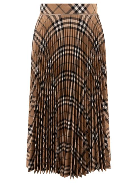 Burberry Wool Blend Pleated Check Skirt