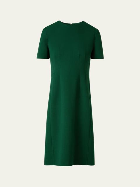 Short-Sleeve Wool Crepe Sheath Dress