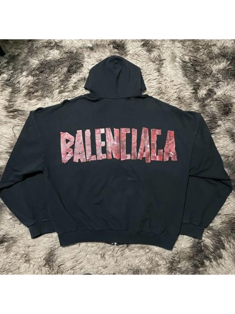 BALENCIAGA Balenciaga Graffiti Tape Washed Destroyed Zip-Up Hoodie