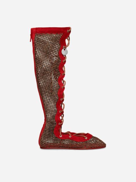 Kiko Kostadinov Women's Reticella Knee High Boots Red
