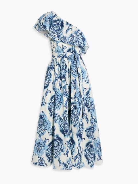 Other Designers One-shoulder printed cotton-poplin midi dress