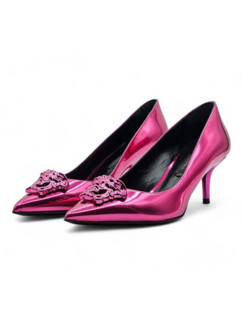 VERSACE Le Medusa Kitten Heel Pumps - Leather - Fuchsia Pink - 37.5