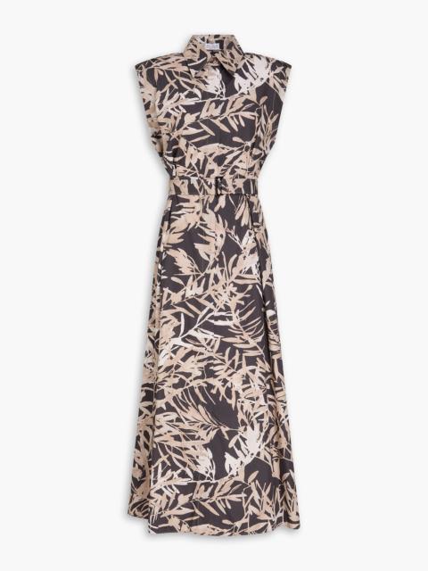 Brunello Cucinelli Belted printed cotton-poplin midi shirt dress