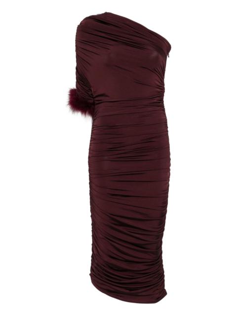 MUGLER feather-trimmed one-shoulder dress