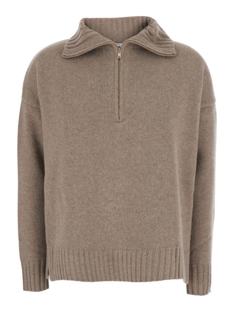 Max Mara Max Mara Women 'Crasso' Beige Sweater With Dropped Shoulders And Front Zip Closure In Cashmere For W