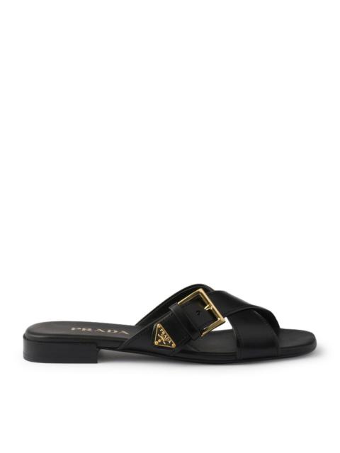 Prada Prada Women Leather Slider Sandals With Buckle