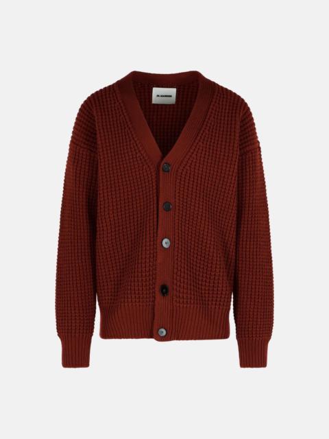 Jil Sander BURGUNDY VIRGIN WOOL CARDIGAN