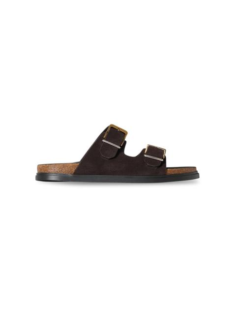 The Row Suede Buckled Slide Sandals brown