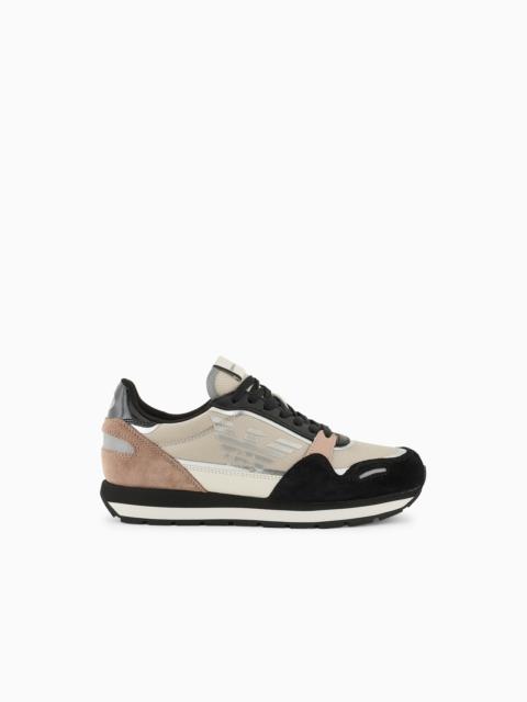 EMPORIO ARMANI Suede sneakers with reflective and nylon details