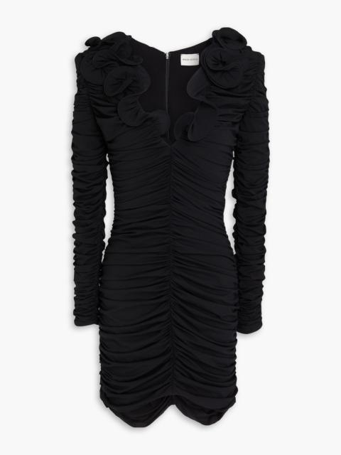 MAGDA BUTRYM Floral-appliquéd ruched stretch-jersey mini dress