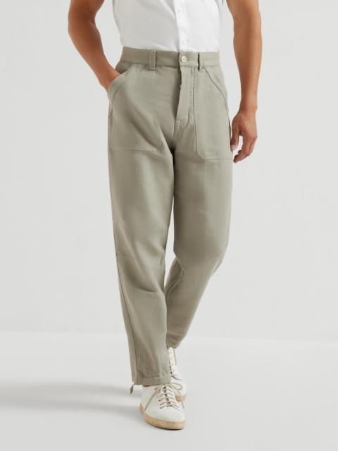 Brunello Cucinelli Linen and cotton drill trousers with patch pockets and drawstring