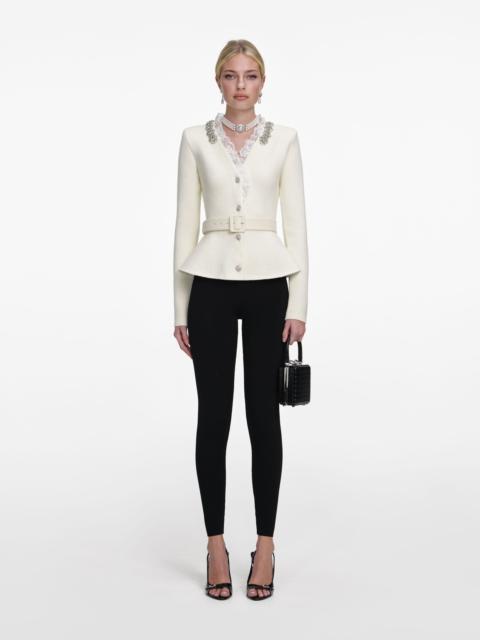 self-portrait Cream Crystal Trim Cardigan