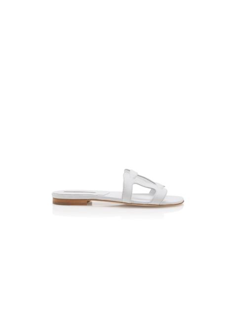 Manolo Blahnik White Nappa Leather Flat Sandals