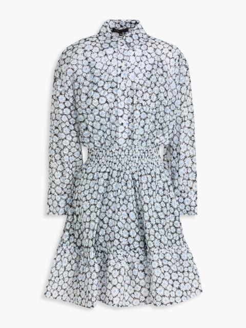 maje Flared floral-print gauze mini shirt dress