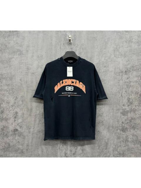 BALENCIAGA Balenciaga — Distressed Logo Vintage-Style Short-Sleeve T-Shirt