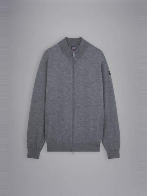 Paul & Shark MERINO WOOL FULL ZIP SWEATER WITH ICONIC BADGE