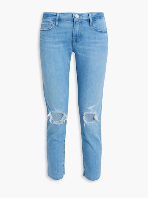FRAME Distressed high-rise straight-leg jeans
