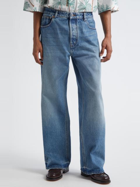 JACQUEMUS Jacquemus Le De-Nîmes Large Straight Leg Jeans in Blue/Tabac at Nordstrom