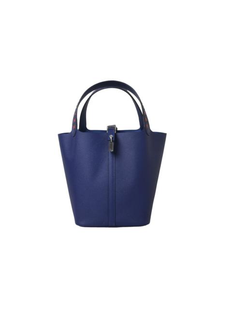 Hermès Hermes Picotin 22 Palladium Hardware Knitted Handle Bleu Encre