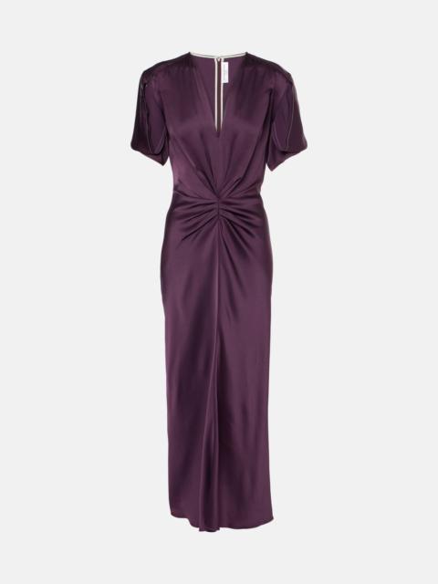 Gathered satin maxi dress