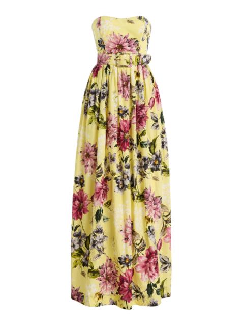 Cara Cara Greenfield Belted Strapless Floral Cotton Maxi Dress yellow