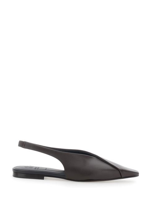 Brunello Cucinelli Brunello Cucinelli Women Brown Slingback Ballet Shoes With Square Toe In Leather For Women
