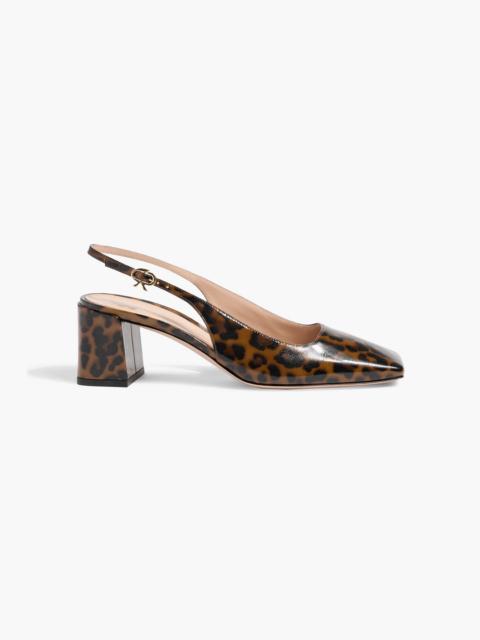 Gianvito Rossi Freeda 55 leopard-print glossed-leather slingback pumps