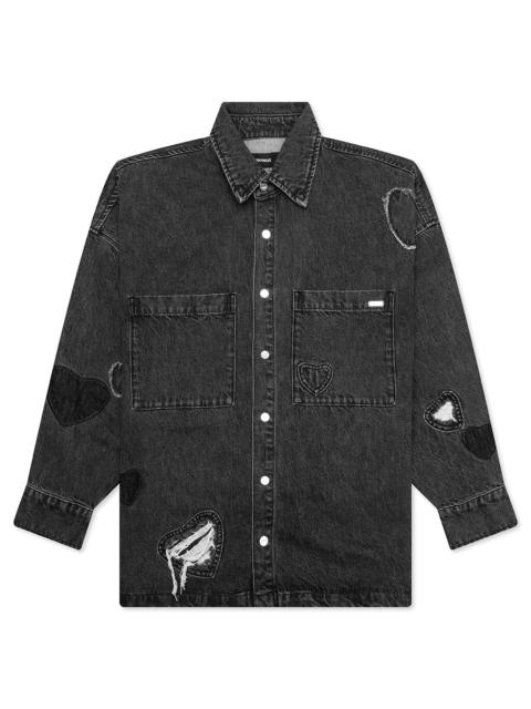 NAHMIAS HEART PATCHWORK L/S SHIRT - HEART CHARCOAL WASH