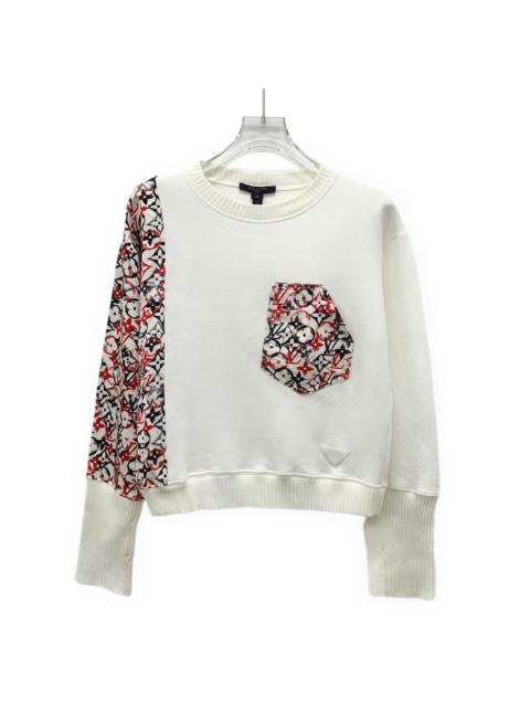 Louis Vuitton Louis Vuitton White Pocket Logo Monogram Color-Block Cotton Crew Neck Long Sleeve Sweater