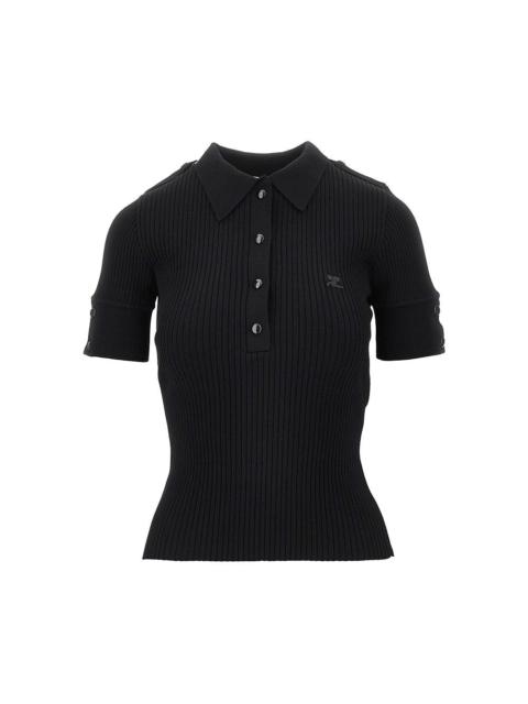 courrèges Courreges Ribbed Knit Polo Shirt Black Women