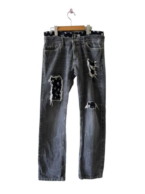 Other Designers Vintage - Japanese Brand Playchess Skull Design Distressed Jeans