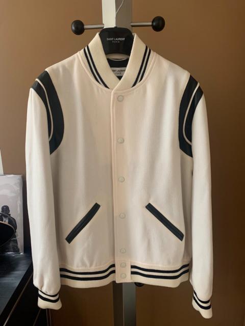 SAINT LAURENT Saint Laurent 22FW White Wool Pieced Leather Teddy Jacket