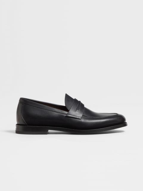 ZEGNA BLACK LEATHER MOCASSIN CORSO LOAFERS
