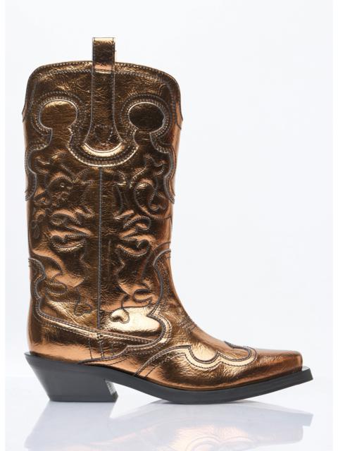 GANNI Ganni Women Mid Shaft Embroidered Metallic Western Boots