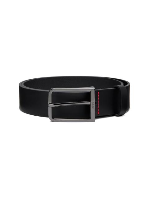 HUGO Black Leather Logo-Buckle Belt