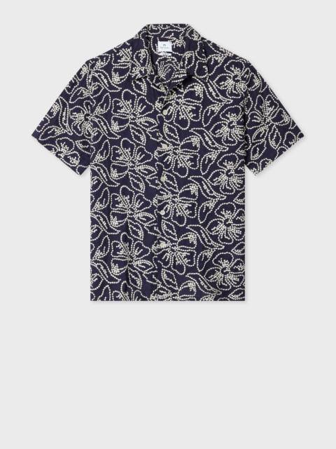 Paul Smith Casual-Fit Navy Floral Embroidery Short-Sleeve Shirt