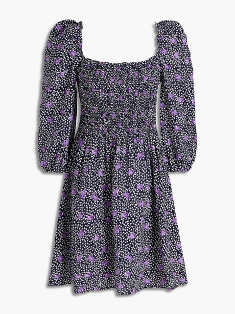 maje Shirred floral-print crepe mini dress