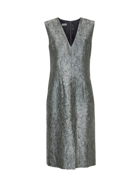 Dries Van Noten Dries Van Noten Women Green Crushed Viscose Cotton Blend Midi Sheath Dress