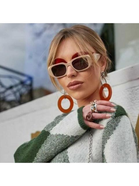 Prada NEW Prada PR17WS VYJ6X1 Powder Beige Brown Rectangle Unisex Sunglasses